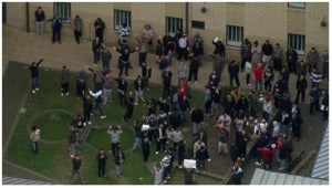 Men protesting on 9th March at Harmondsworth IRC